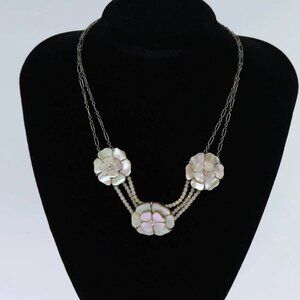 CHANEL Camelia Shell Necklace Silver CC Auth